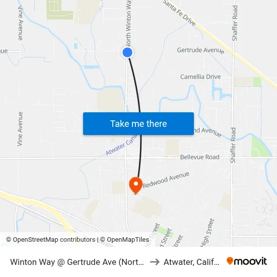 Winton Way @ Gertrude Ave (Northbound) to Atwater, California map
