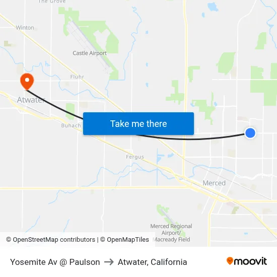 Yosemite Av @ Paulson to Atwater, California map