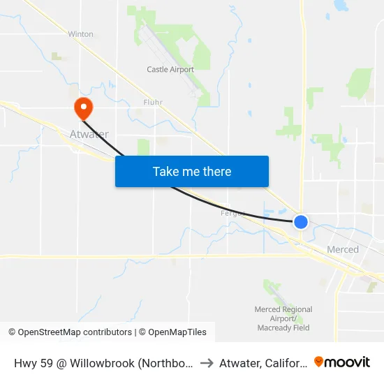 Hwy 59 @ Willowbrook (Northbound) to Atwater, California map