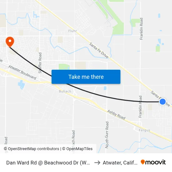 Dan Ward Rd @ Beachwood Dr (Westbound) to Atwater, California map