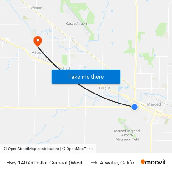 Hwy 140 @ Dollar General (Westbound) to Atwater, California map