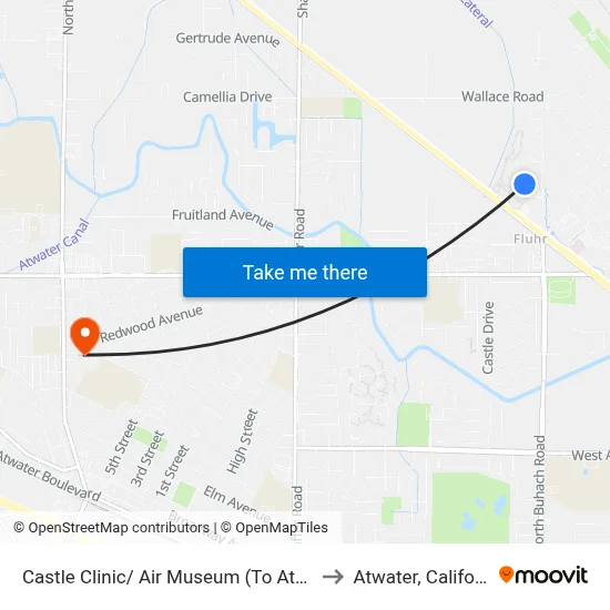 Castle Clinic/ Air Museum (To Atwater) to Atwater, California map