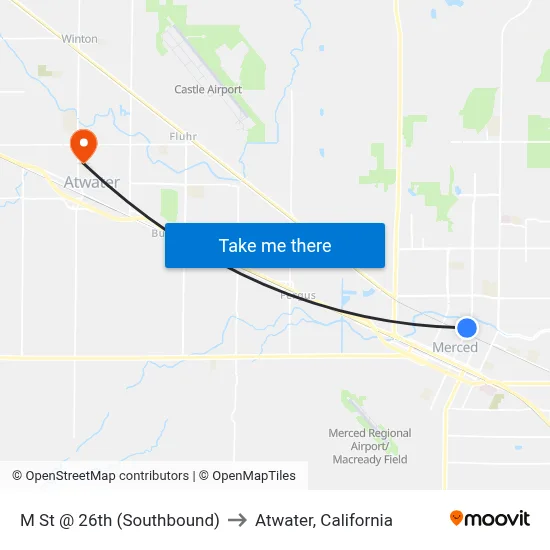 M St @ 26th (Southbound) to Atwater, California map