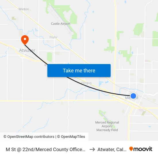 M St @ 22nd/Merced County Offices (Southbound) to Atwater, California map