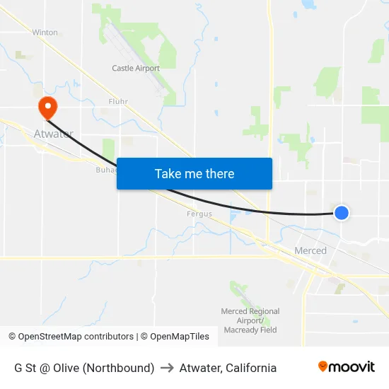 G St @ Olive (Northbound) to Atwater, California map