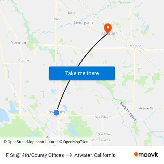 F St @ 4th/County Offices to Atwater, California map