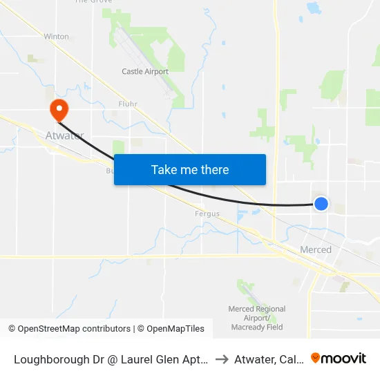Loughborough Dr @ Laurel Glen Apts (Westbound) to Atwater, California map