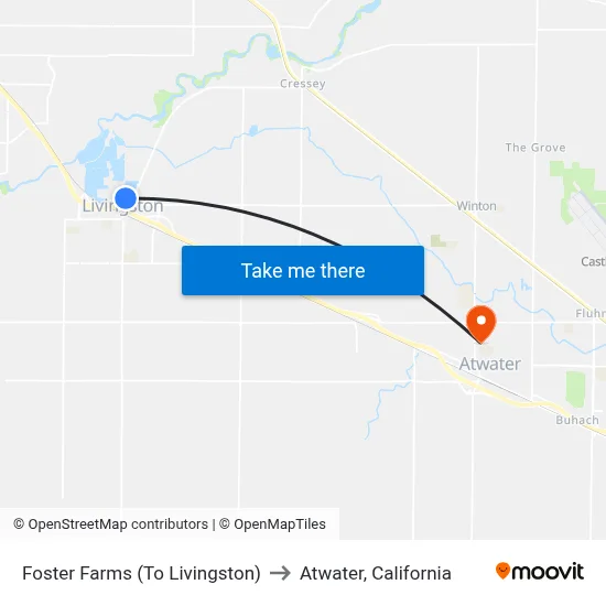 Foster Farms (To Livingston) to Atwater, California map