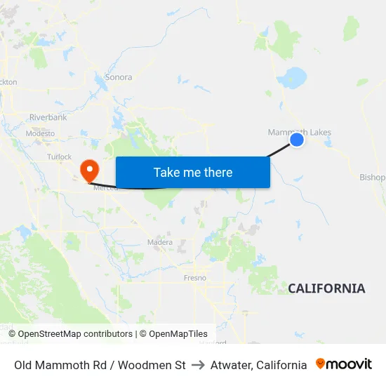 Old Mammoth Rd / Woodmen St to Atwater, California map