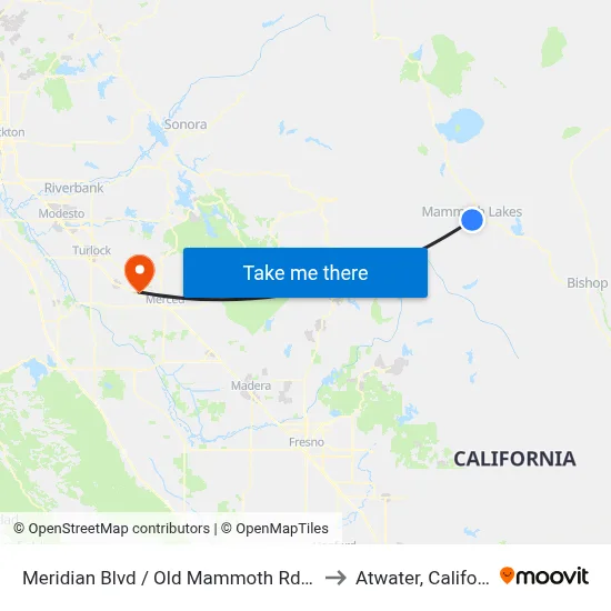 Meridian Blvd / Old Mammoth Rd (East) to Atwater, California map