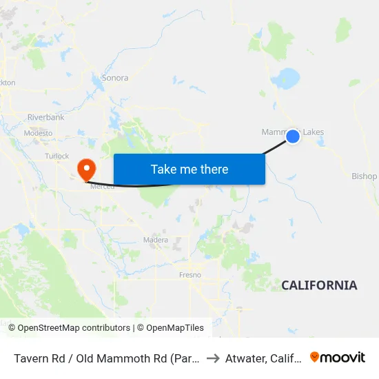 Tavern Rd / Old Mammoth Rd (Park & Ride) to Atwater, California map