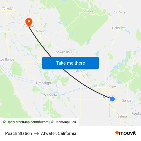 Peach Station to Atwater, California map