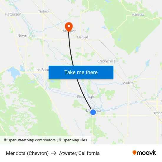 Mendota (Chevron) to Atwater, California map
