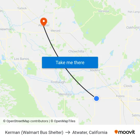 Kerman (Walmart Bus Shelter) to Atwater, California map