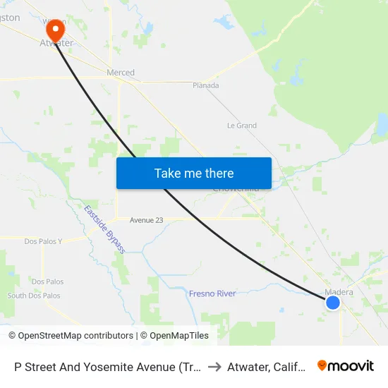 P Street And Yosemite Avenue (Transfer) to Atwater, California map