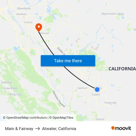 Main & Fairway to Atwater, California map