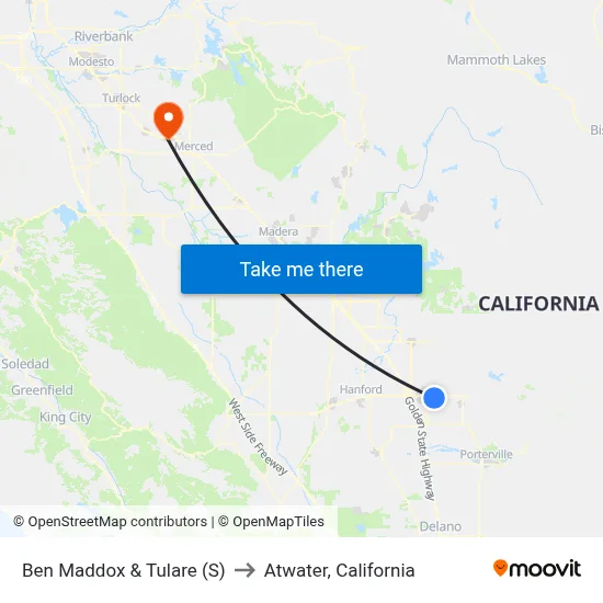 Ben Maddox & Tulare (S) to Atwater, California map