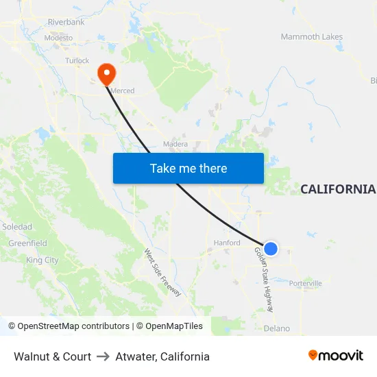 Walnut & Court to Atwater, California map