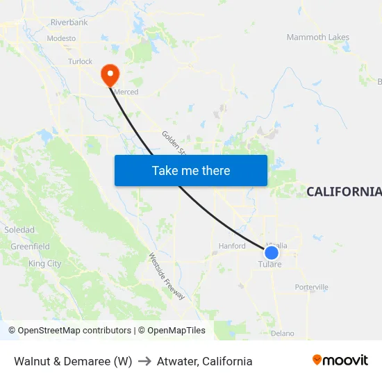 Walnut & Demaree (W) to Atwater, California map