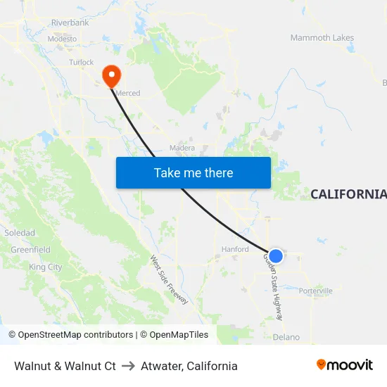 Walnut & Walnut Ct to Atwater, California map