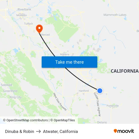 Dinuba & Robin to Atwater, California map