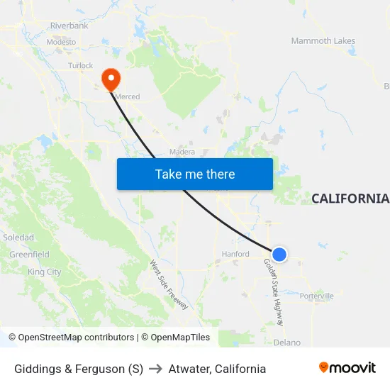 Giddings & Ferguson (S) to Atwater, California map