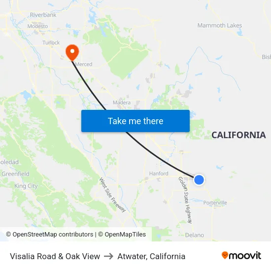 Visalia Road & Oak View to Atwater, California map