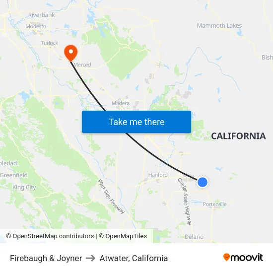 Firebaugh & Joyner to Atwater, California map