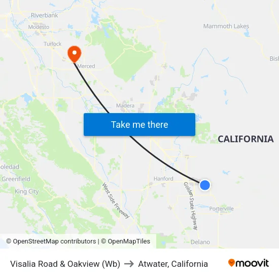 Visalia Road & Oakview (Wb) to Atwater, California map