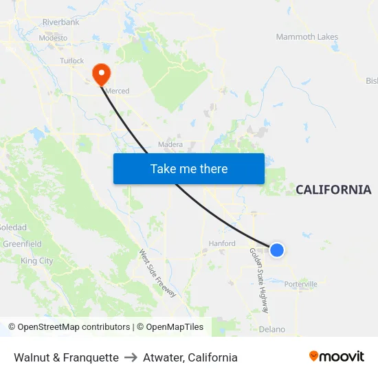 Walnut & Franquette to Atwater, California map