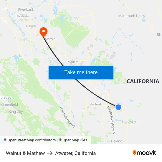 Walnut & Mathew to Atwater, California map