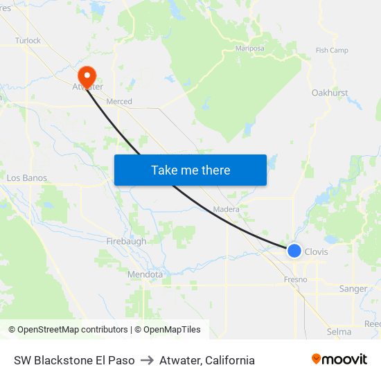 SW Blackstone El Paso to Atwater, California map