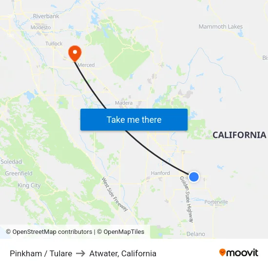 Pinkham / Tulare to Atwater, California map