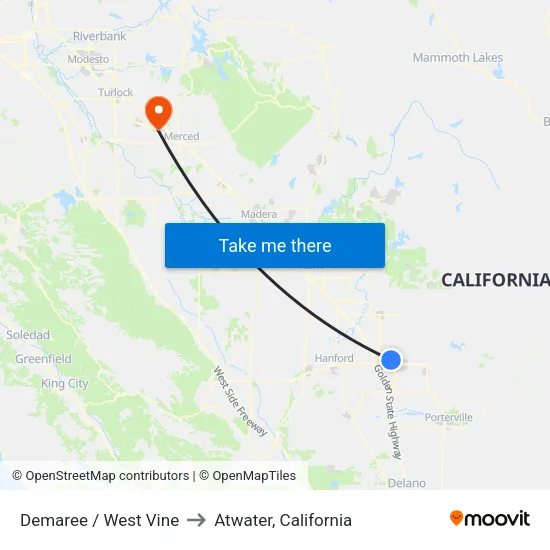 Demaree / West Vine to Atwater, California map