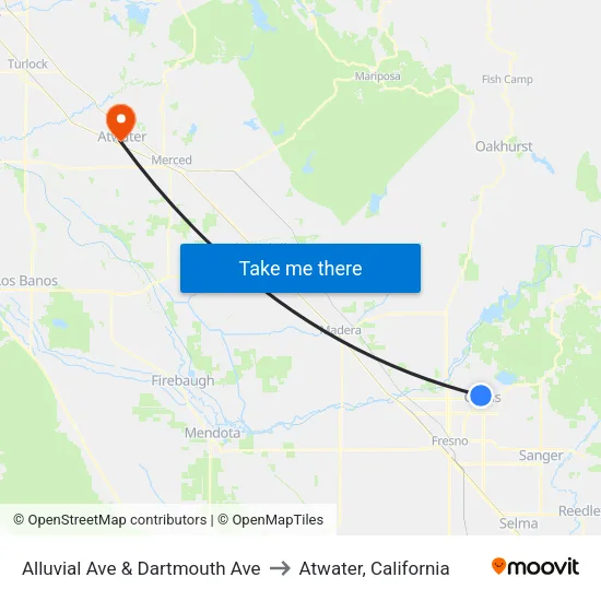 Alluvial Ave & Dartmouth Ave to Atwater, California map