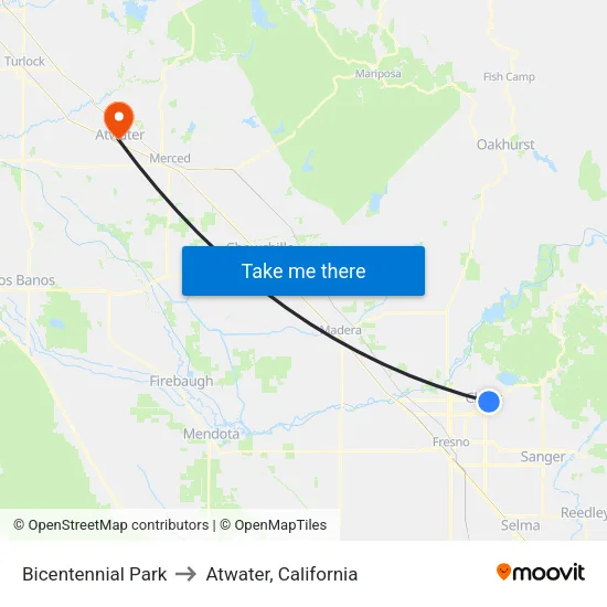 Bicentennial Park to Atwater, California map