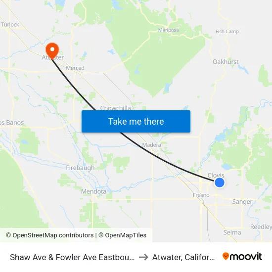 Shaw Ave & Fowler Ave Eb to Atwater, California map