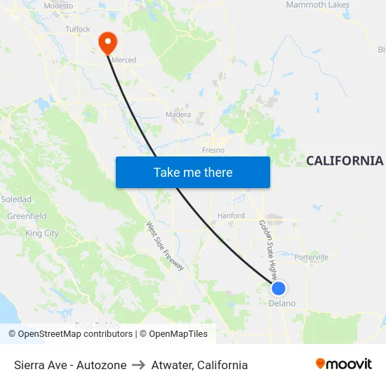 Sierra Ave - Autozone to Atwater, California map