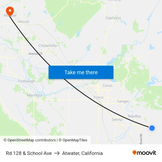 Rd 128 & School Ave to Atwater, California map