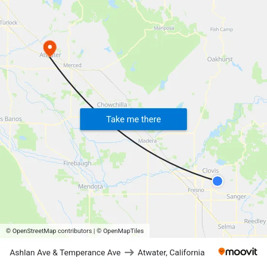 Ashlan Ave & Temperance Ave to Atwater, California map