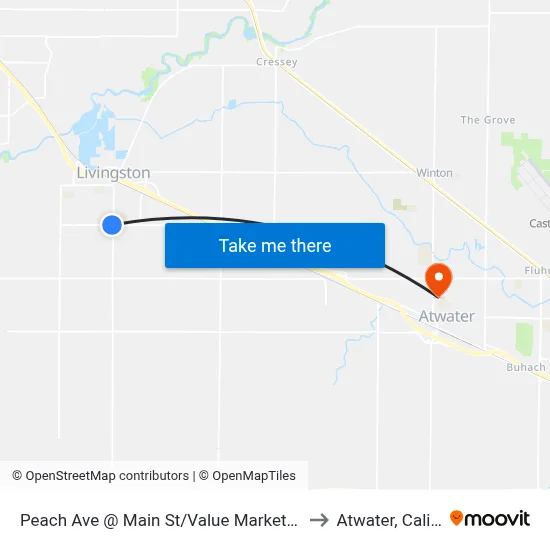 Peach Ave @ Main St/Value Market (Westbound) to Atwater, California map