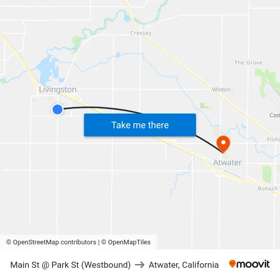 Main St @ Park St (Westbound) to Atwater, California map