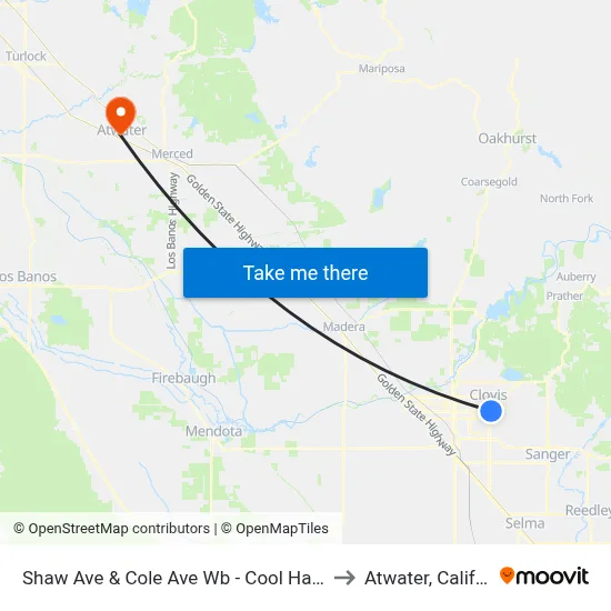Shaw Ave & Cole Ave Wb - Cool Hand Luke's to Atwater, California map