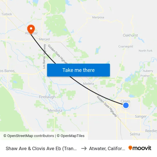 Shaw Ave & Clovis Ave Eb (Transfer) to Atwater, California map