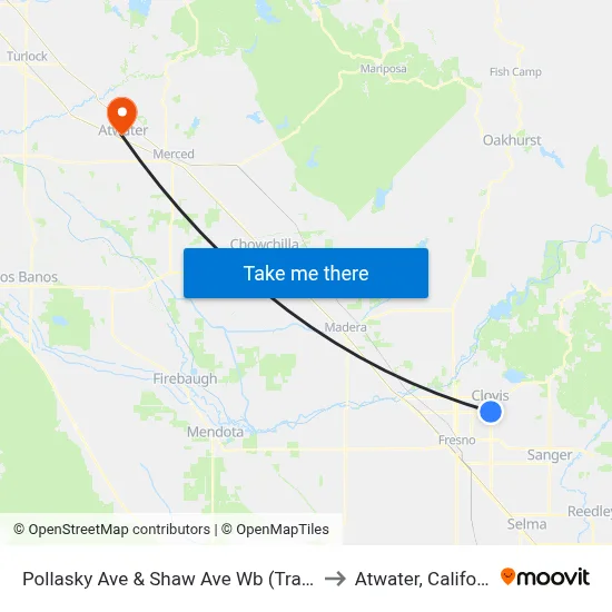 Pollasky Ave & Shaw Ave Wb (Transfer) to Atwater, California map