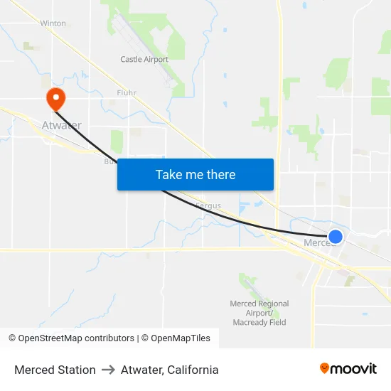 Merced Station to Atwater, California map
