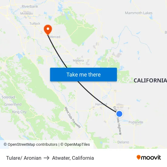 Tulare/ Aronian to Atwater, California map