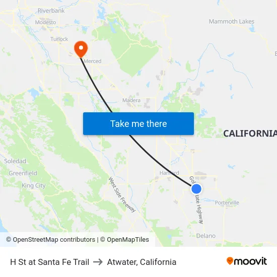 H St at Santa Fe Trail to Atwater, California map