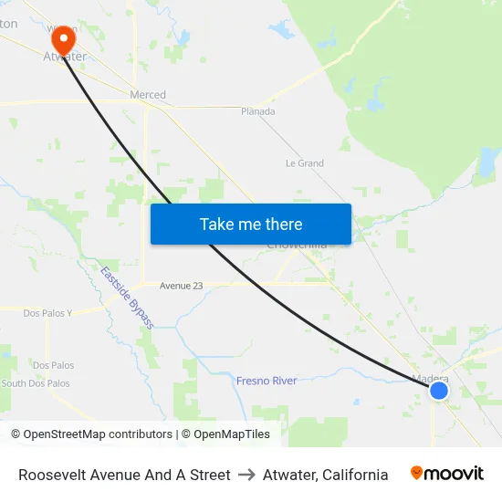 Roosevelt Avenue And A Street to Atwater, California map