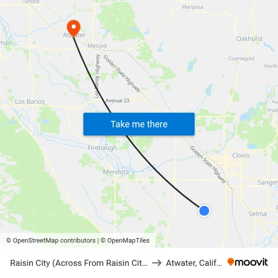 Raisin City (Across From Raisin City Market) to Atwater, California map